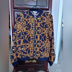 NWT Sioni Light Navy/Orange Patterned Jacket Women’s Size Medium